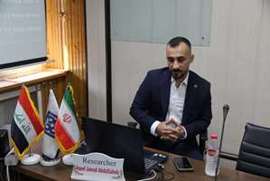 دفاع از پایان نامه عقیل جواد عبدالصاحب الکنانی دانشجوی بین الملل کارشناسی ارشد رشته تکنولوژی هوشبری دانشکده پیراپزشکی