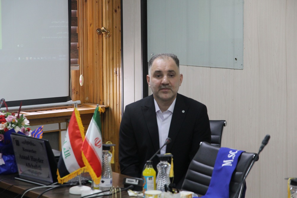 دفاع از پایان نامه جلسه دفاع  اسعد حیدر جاسم الخالدی دانشجوی بین الملل کارشناسی ارشد رشته تکنولوژی هوشبری دانشکده پیراپزشکی